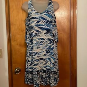 Sleeveless blue printed summer dress